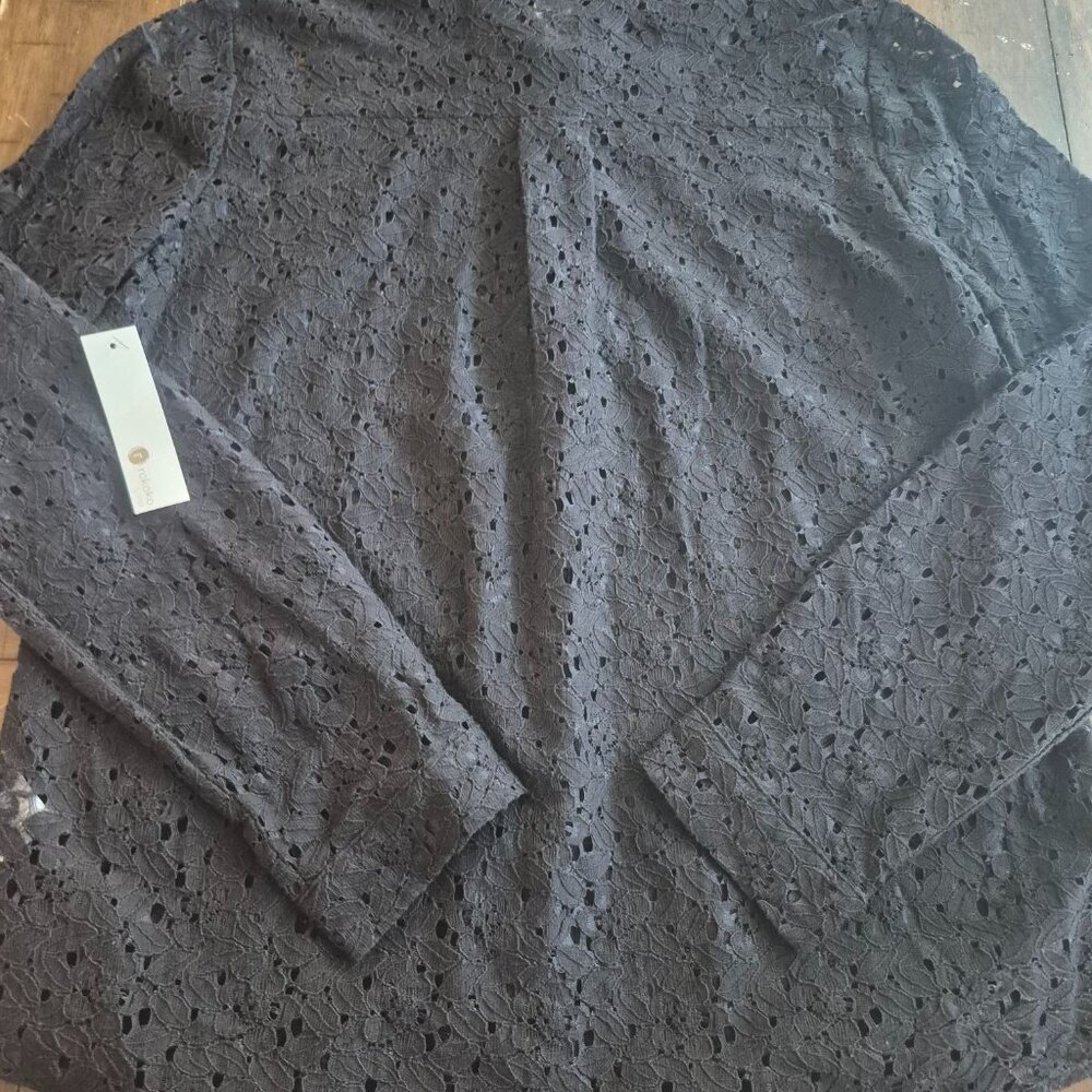 Black Lace Button-Up Shirt By Rokoko size  M - Picture 2 of 5